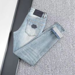 Designer men's jeans Luxury wash letter Slim stretch high street fashion pants Solid Colour denim casual pants