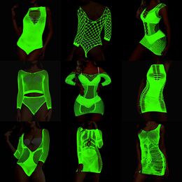 Glow in the Dark Fishnet Stockings Dress Luminous Sexy Fishnet Pantyhose for Women's Sexy Erotic Lingerie