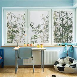 Window Stickers Static Matte Chinese Bamboo Four Seasons Stained Glass Film Privacy Sunscreen Anti-peeping Decals Home Decor