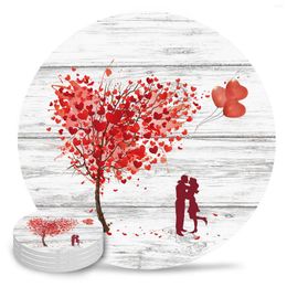 Table Mats Valentine'S Day Love Tree Balloon Couple Ceramic Set Coffee Tea Cup Coasters Kitchen Accessories Round Placemat