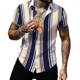 Men's Casual Shirts Cross-border Foreign Trade European And American Spring 3D Printed Lapel Short-sleeved Retro Striped Shirt For