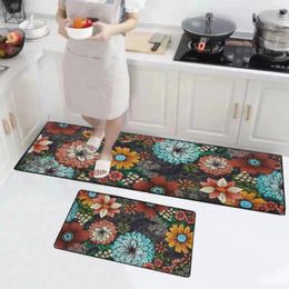 Carpets Kitchen Mat Floral Print Vibrant Colour Wear Resistant Non-slip Mats For Easy Anti-fouling Protection Bathroom