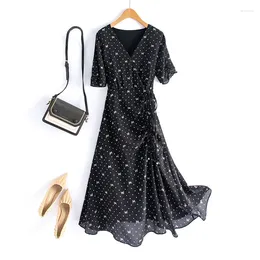 Party Dresses Birdsky 1PC Women Dress V Neck Lace Up Butterfly Dot Real Mulberry Silk S-813