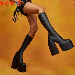 Walking Shoes Brand Black Slip On High Heel Platform Women's Boots Trendy Sexy Luxury Quality Fashion Goth Women