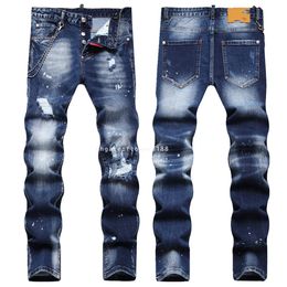 Men's Jeans 2024 Second Square Red Street Men's Ripped Jeans Fashion Charm Patch Slim Pencil Mid-Rise Pants Trendy