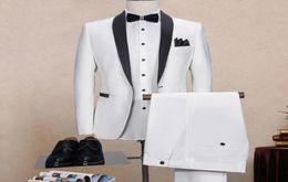 White and Black Groom Tuxedos for Wedding Wear Two Piece Shawl Lapel One Button Custom Made Business Party Men Suits Jacket Pants7524849