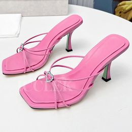 Slippers Summer Women Crystal Decor Heart-Shaped Design Walk Show High Heels Narrow Band Upper Exquisite Female Sandals