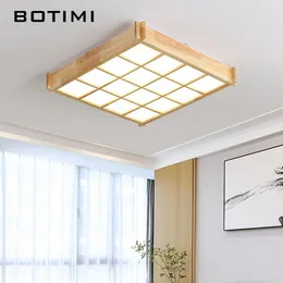 Ceiling Lights BOTIMI Square Lattice Wood LED With Remote Control For Bedroom Rectangle Wooden Surface Mounted Living Room Lamps