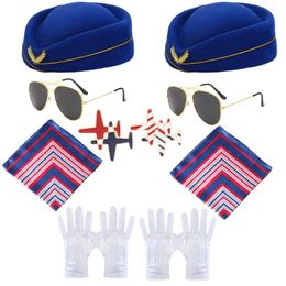 Party Supplies PESENAR Stewardess Costume Accessories Hats Pins Gloves Sunglasses Neck Scarf Cosplay