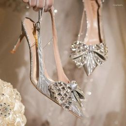 Dress Shoes Crystal Wedding Thin Heel Pointed Pumps Autumn Bride Fashion European Rhinester Bridesmaid High Sandals