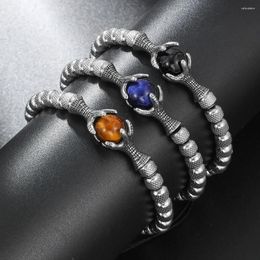 Strand Stainless Steel Dragon Claw Braided Adjustable Ring Eagle Tiger Eye Natural Stone Men Bracelet Selling