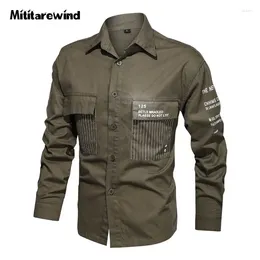 Men's Casual Shirts Plus Size M-6XL Long Sleeve Shirt Men Spring Autumn Outdoor Military Cotton Breathable Letter Printed Mens