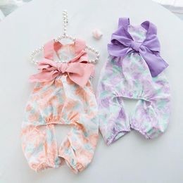 Dog Apparel Summer Pet Cute Vintage Bow Overalls Cat Lovely Colorful Strap Pants Suitable For Small Medium Clothing