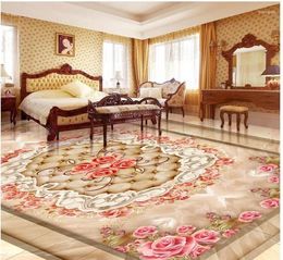 Wallpapers 3d Wallpaper Waterproof Marble Rose Lace Floor Pvc Self-adhesive Home Decoration