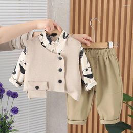 Clothing Sets Toddler Boys Outfits 2024 Spring Baby Boy Clothes 6 To 12 Month Korean Solid Colour Cardigan Vest Shirts Pants Kids Suits