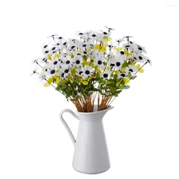 Decorative Flowers 1Branch 3 Forks Artificial Silk Daisy Flower Branch For Home Table Centrepieces Arrangement Decor White Petals Black