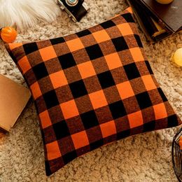 Pillow Orange Plaid Printed Cover Autumn Halloween Pillowcase Living Room Sofa Bedside Throw 45x45cm Home Decor