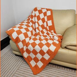 Blankets Half Edge Velvet Checkerboard Sofa Knitted Throw Blanket Cover Air Conditioning Room Jacquard Thickened For Beds