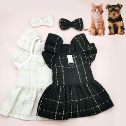 Dog Apparel Pet Clothes Princess Style Sweet Plaid Dress Puppy Cat Cute Bow Skirt Small Chihuahua Yorkshire