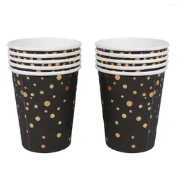 Disposable Dinnerware 10PCS Black And Golden Colour Stamping Dot Pattern Party Supplies Paper Cup