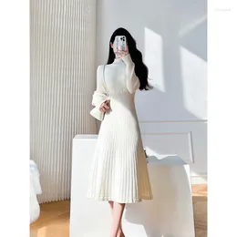 Casual Dresses R French Style High Sense Temperament Waist-Controlled Slimming Mid-Length Sweater Knitted Inner Match Bottoming For Women