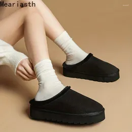 Slippers Winter Plush Lined Platform Solid Colour Slip On Closed Toe Shoes Cosy Warm Indoor Outdoor Suede Boots