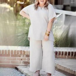 Women's Two Piece Pants V Neck Top Set Stylish With Wide Leg Design Plus Size Homewear Two-piece Blouse For Casual