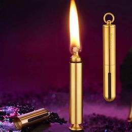 Pure Copper Mini Keychain Waterproof Kerosene Lighter Ten Thousand Times Match Tobacco Pressing Rod Portable Pipe Lighter Gifts