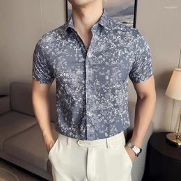 Men's Casual Shirts Short-sleeved Fashion Men Summer Slim Fit Social Business Blouse High End Korean Male Floral Shirt Streetwear