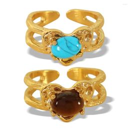 Chains OUDIANYA JEWELRY JZ17-8 2024 Vintage Heart Ring Tiger Eye Turquoise Stainless Steel