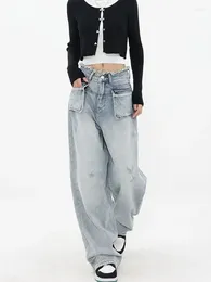 Women's Jeans Blue High Waisted Wide Leg Baggy Pants Streetwear Trousers Y2k Fashion 2024 Versatile Loose Denim Mom