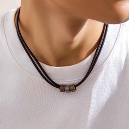 Choker Vintage Pu Leather With Metal Beads Necklace For Men Trendy Collar On The Neck Accessories 2024 Fashion Jewellery Male Gift