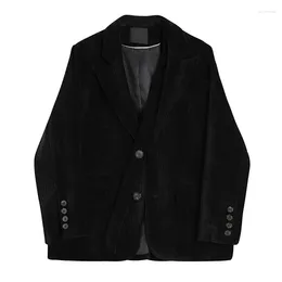 Women's Suits Vintage Women Black Corduroy Suit Jacket 2024 Spring Autumn Notched Collar Long Sleeve Female Blazer Outerwear Casual