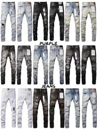 Herrar designer rippade cyklist smala raka mager byxor designer true stack mode jeans trend varumärke vintage pant lila märke jeans