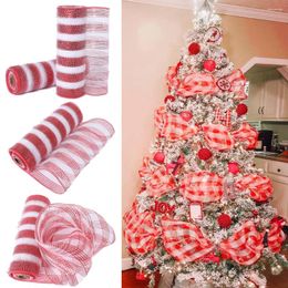 Party Decoration 10yards 26cm Christmas Ribbon Red White Stripe Mesh Wedding Xmas Flower Gift Packing Home Decor Navidad