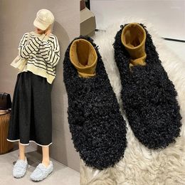 Casual Shoes Luxury Lambwool Moccasins Femme Winter Cotton Women Warm Plush Loafers Comfy Curly Sheep Fur Flats Woman Muller