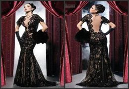 New Sexy Black Evening Dresses Backless Lace Prom Party Gowns Sheath Mermaid Sheer Crew Illusion Open Back Sweep Train Pageant Gow4877423