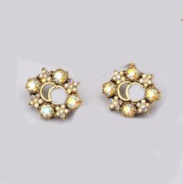 20style Simple Luxurys Designer Fashion G-Letter 18K Gold Plated 925 Silver Letter Earring Women Crystal Rhinestone Pearl Earring