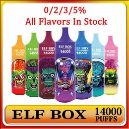 Original Elf Box 14000 Puffs 14k Disposable e-cigarette Vape Pen 0% 2% 3% 5% Vaporise e-liquids Pod Recharge 1.0 Mesh Coil Vape Pen Puffbars 10 Flavour in stock Puff Vape