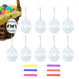 Decorative Figurines Easter Egg Wooden Eggs Tree Decorations Creative Pendants Collectible Figurine DIY