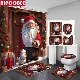 Shower Curtains 3D Santa Claus Sends Gifts Bathroom Merry Christmas Curtain Xmas Decor Non-slip Mat Toilet Lid Cover Bath Rugs