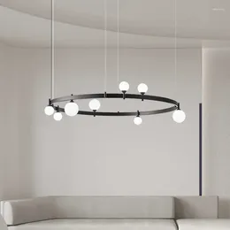 Chandeliers Modern Simple Ring Glass Led Chandelier For Living Sofa Room Bedroom Pendant Lamp Black Line Style Home Decor Design Luminaires