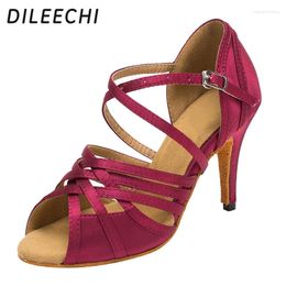 Dance Shoes DILEECHI Latin Women's Light Satin High Quality Colour Wine Red Heel 85mm Soft Outsole