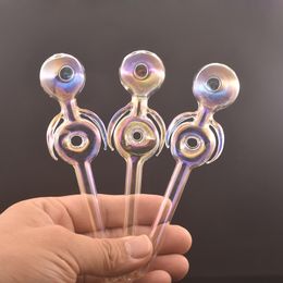 5pcs New Arrival Rainbow Color Glass Oil Burner Pipe 30mm Big Bowl 14cm Lenght Thick Pyrex Colorful Dab Straw Tube Hand Smoking Pipes