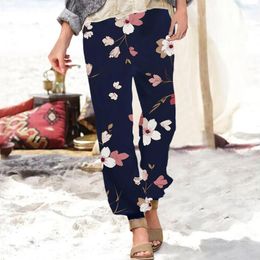 Women's Pants For Women Trendy Summer Baggy Woman Long Pockets Printing Boho High Beach Clothes Wide Leg Sweatpants