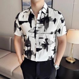 Men's Casual Shirts Luxury Butterfly Printed Shirt Fashion Short Sleeve Social Men Blouses Summer Beach Hawaiian Floral Clothing