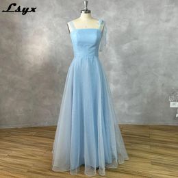 Party Dresses LSYX Baby Blue A-line Prom Ribbon Shoulder Strap Sleeveless Birthday Lace-up Elegant Evening Gown