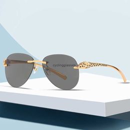 Leopard head rimless Sunglasses men and women fashion trend drivers glasses pilots toad