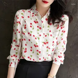 Women's Blouses 2024 Women Spring Autumn Fashion Casual Print Shirts Female Button Up Chiffon Tops Ladies Long Sleeve Loose Blouse E670