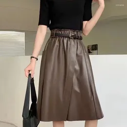 Skirts Spring Wearable Western Style Versatile High Waist Genuine Leather Belt Sheepskin Long Skirt With Insert Pocket And Large Sw